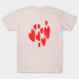 Cute Hearts Hand Drawn Deep Red Romantic Doodle T-Shirt